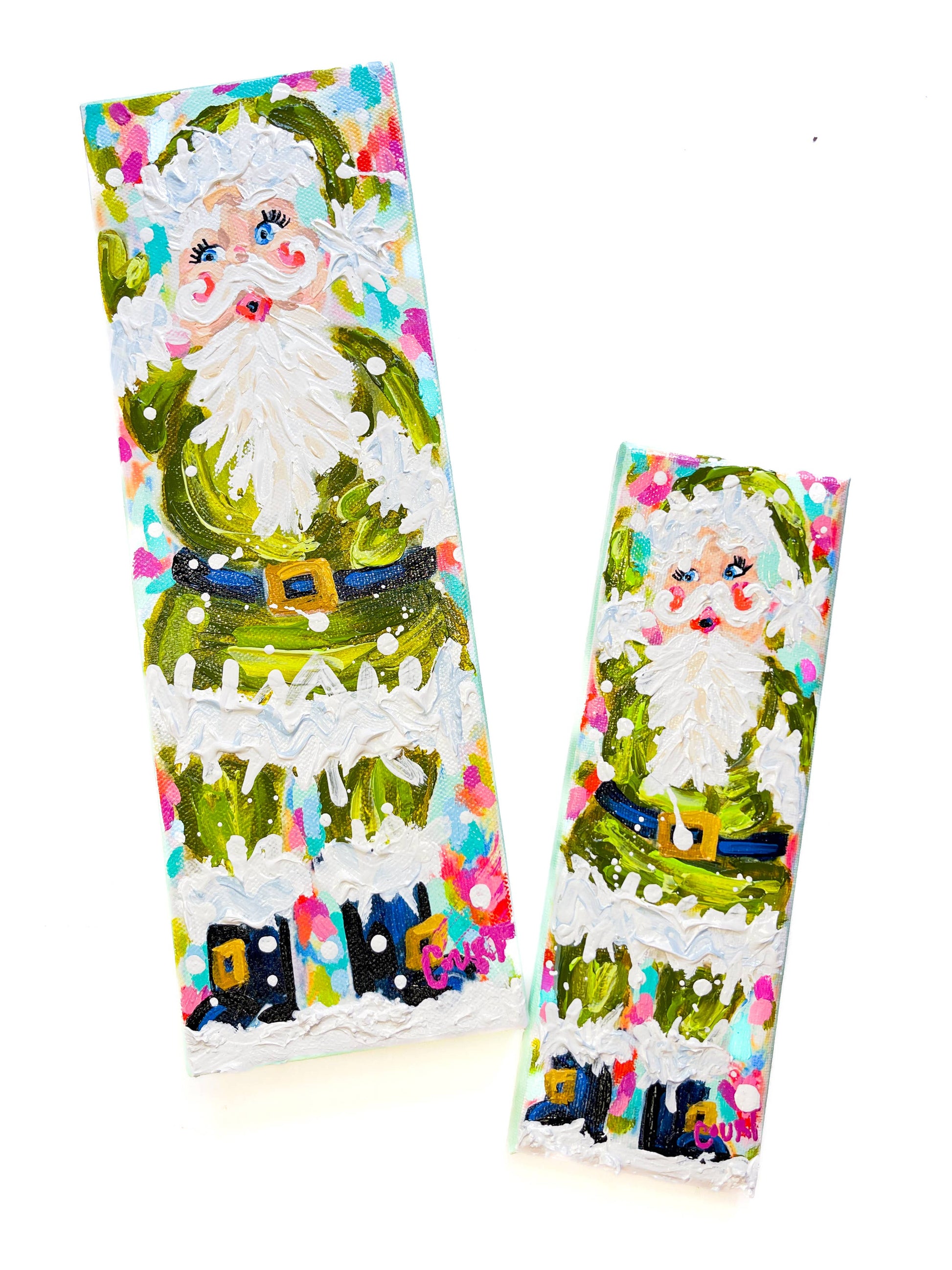 Vintage Velvet Green Santa Original Painting - Cityz Atelier Lumière