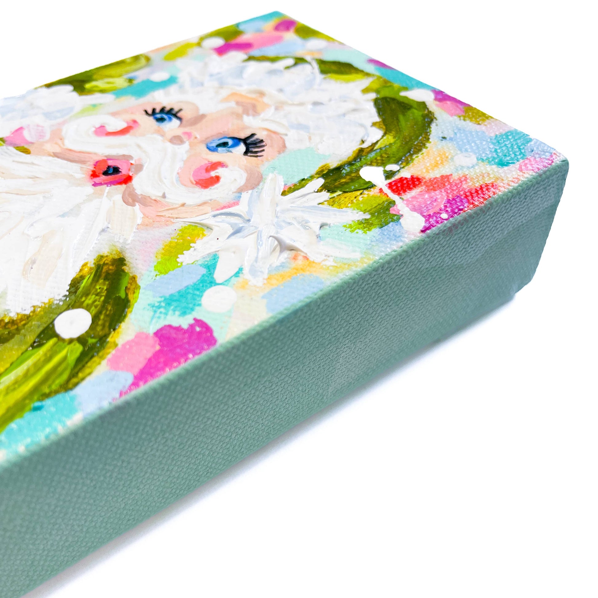 Vintage Velvet Green Santa Original Painting - Cityz Atelier Lumière