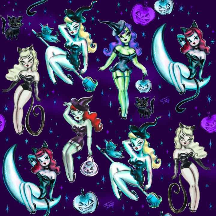 "Vintage Witches" Dark Leggings by Miss Fluff x Lipstick & Chrome - Cityz Atelier Lumière